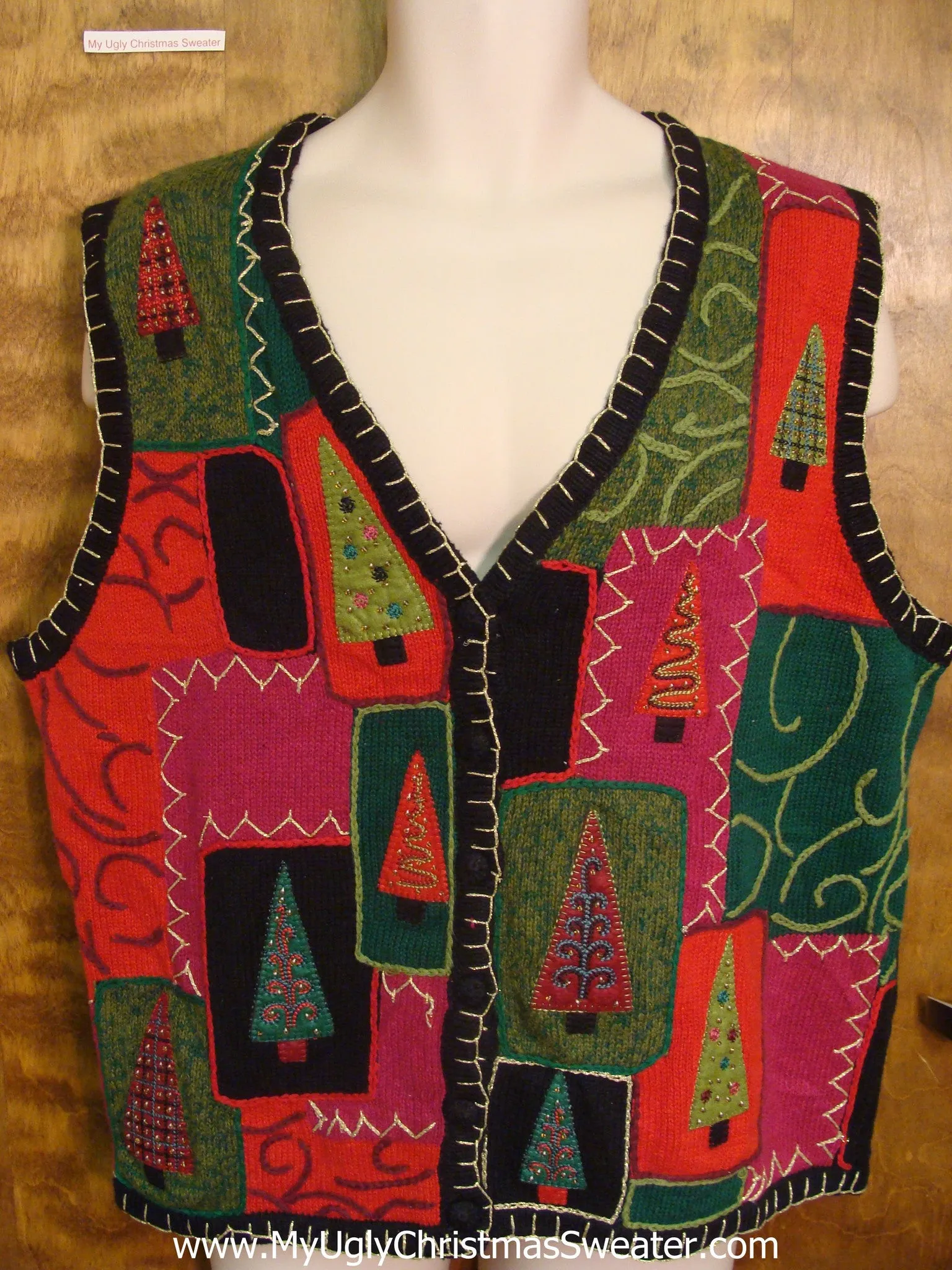 Patchwork Christmas Tree Funny Christmas Sweater Vest