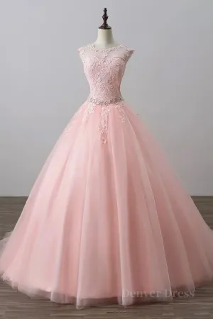 Pink tulle lace long prom dress pink tulle evening dress