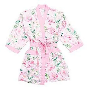 PINK WATERCOLOR FLORAL SILKY KIMONO ROBE ON PINK