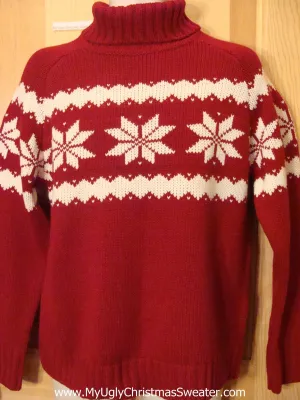 Red Christmas Sweater Pullover with Snowflakes