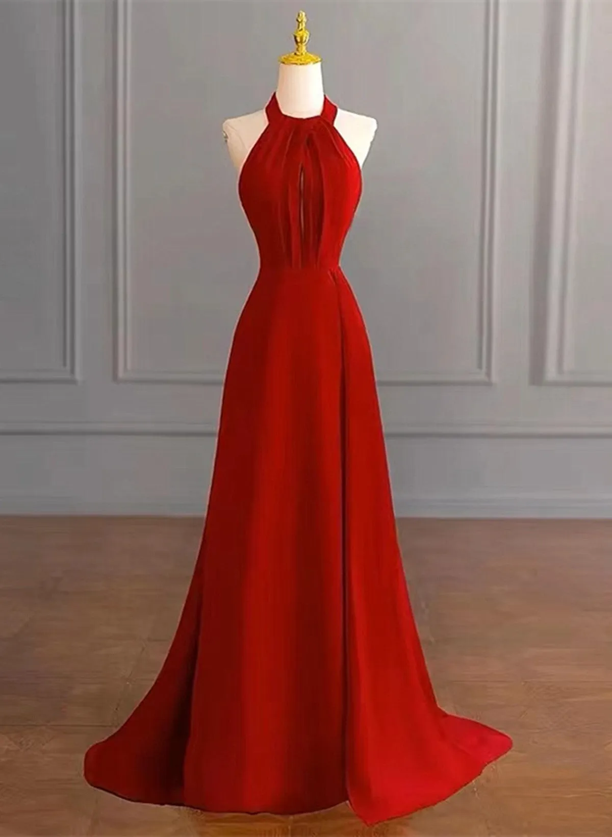 Red Halter A-line Simple Formal Dress, Red Long Evening Dress Party Dress