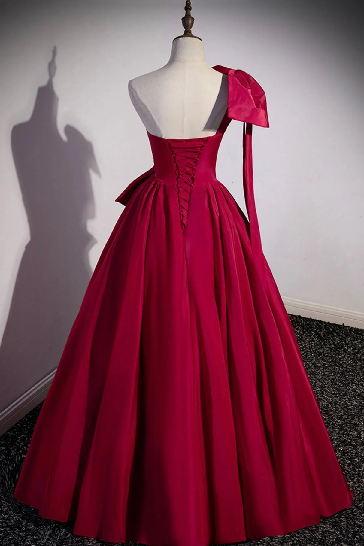 Red One Shoulder Satin Long Prom Dress A-Line Evening Party Dress