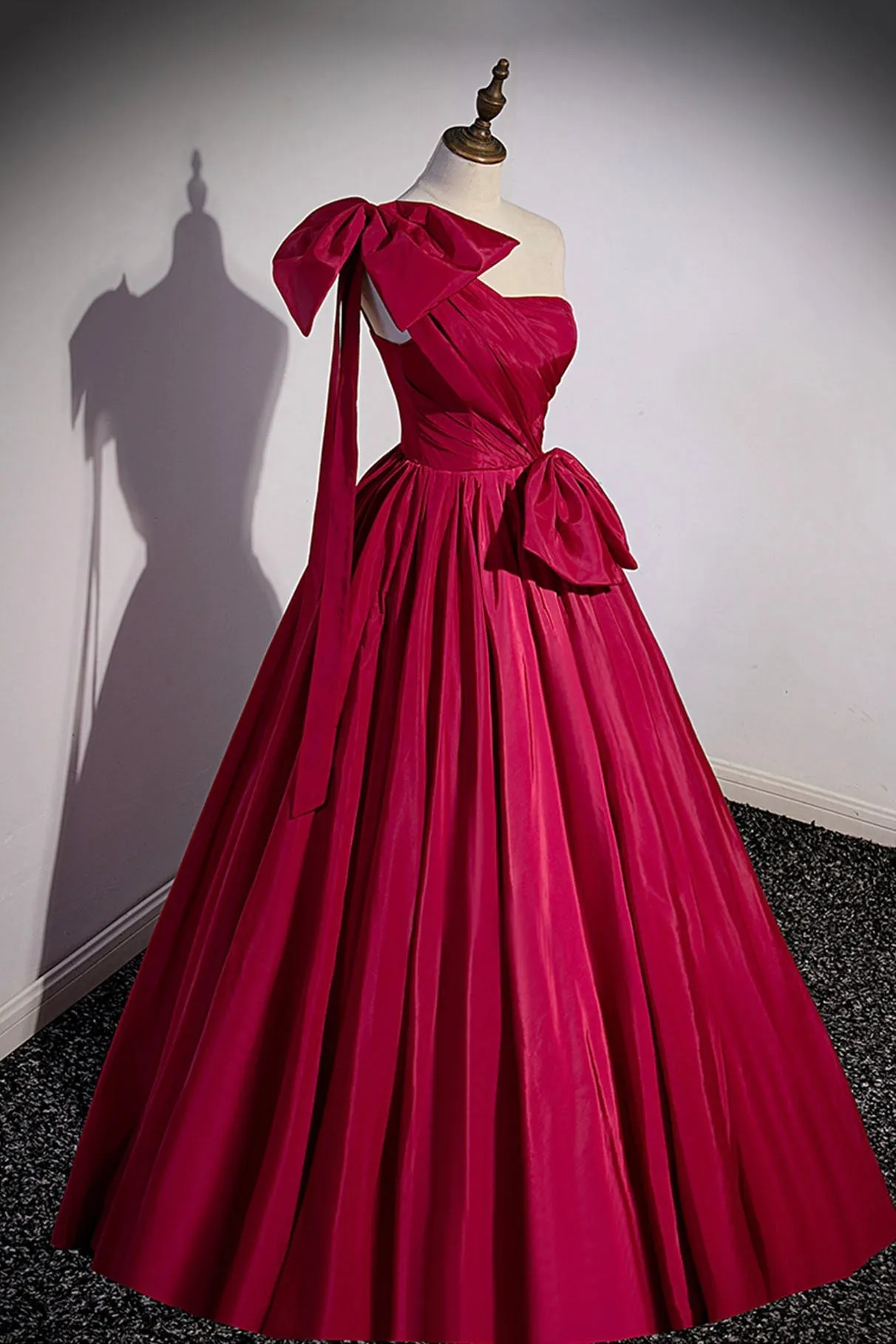 Red One Shoulder Satin Long Prom Dress A-Line Evening Party Dress