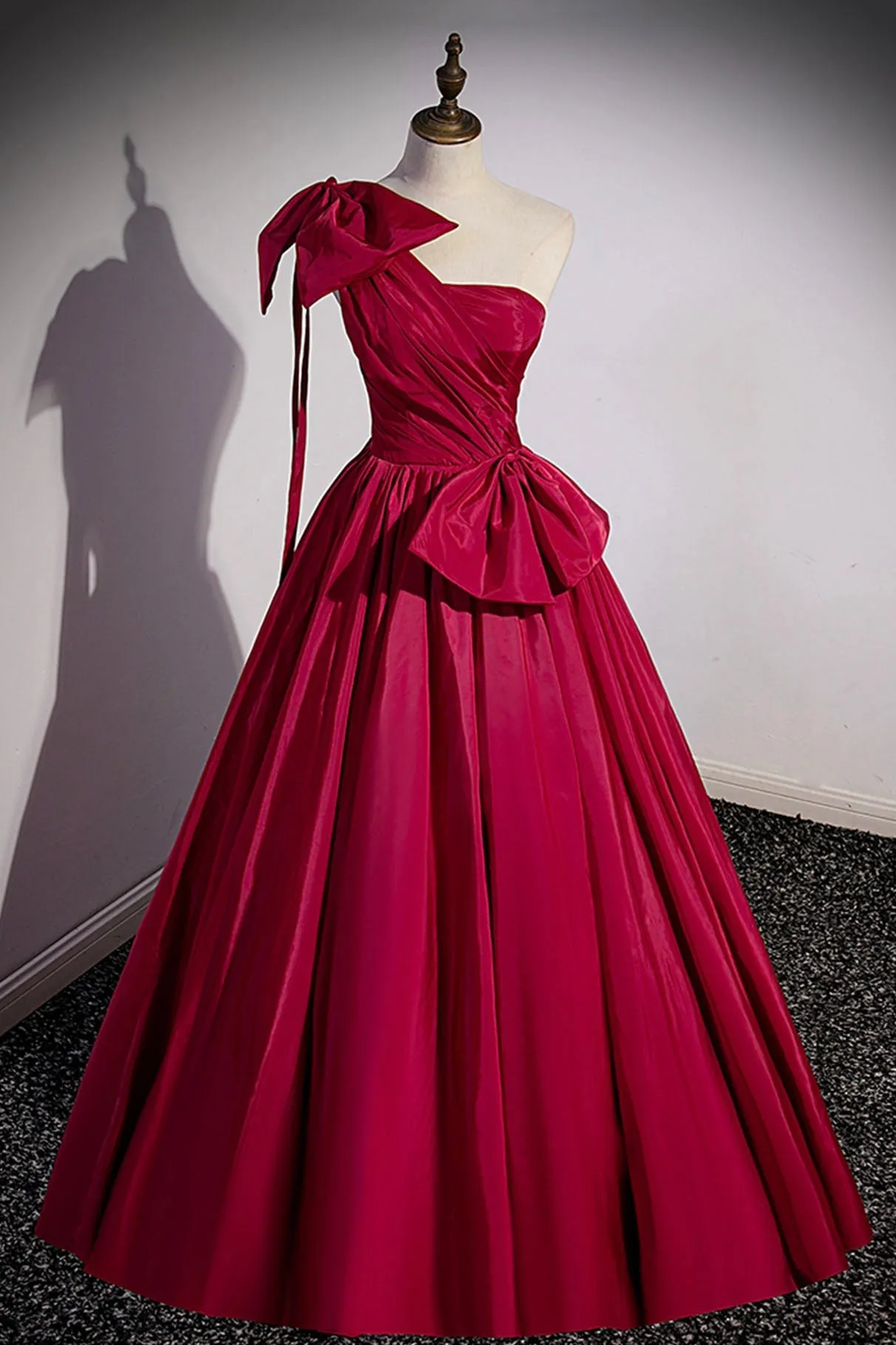 Red One Shoulder Satin Long Prom Dress A-Line Evening Party Dress