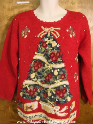 Red Vintage Christmas Tree Tacky Xmas Sweater