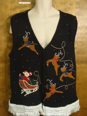 Santa Riding his Sleigh with his Reindeer Cute Christmas Sweater Vest