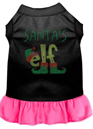 Santa's Elf Rhinestone Dog Dress Black With Bright Pink Lg (14)