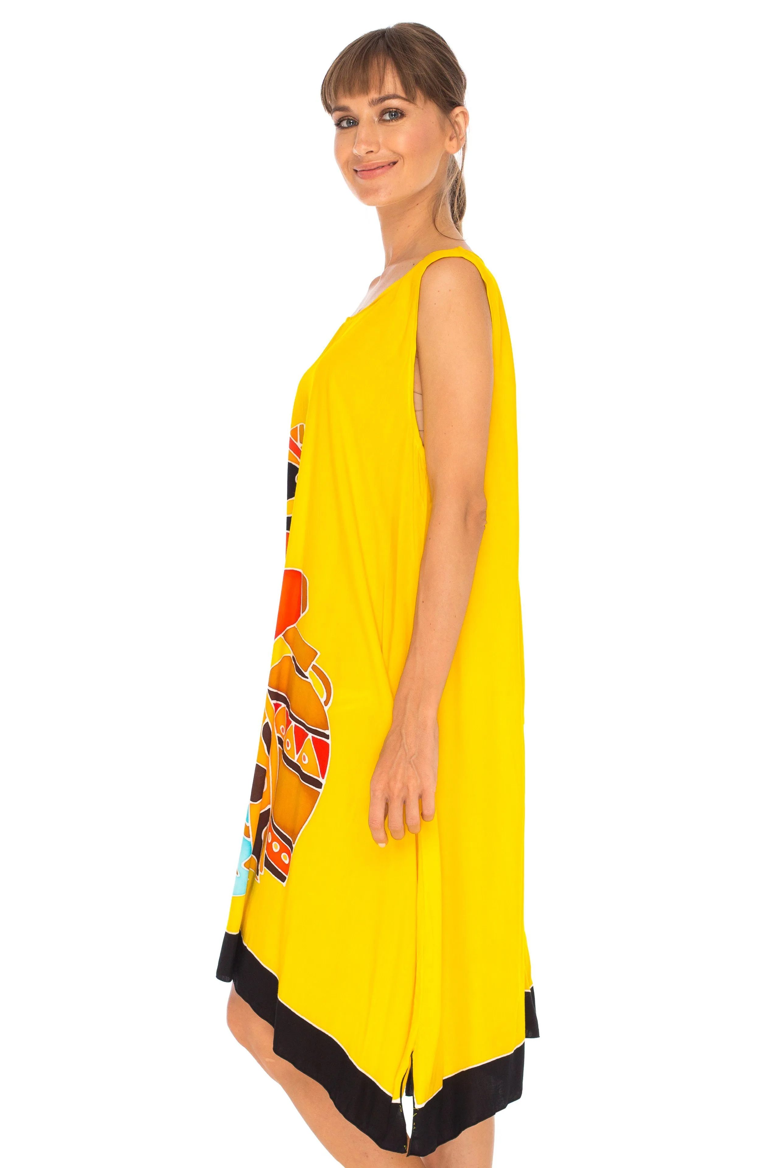 SHU-SHI Women's Poncho Dress | Hand Painted Tribal Design Beach Cover Up  Plus Size Short Swing Dress