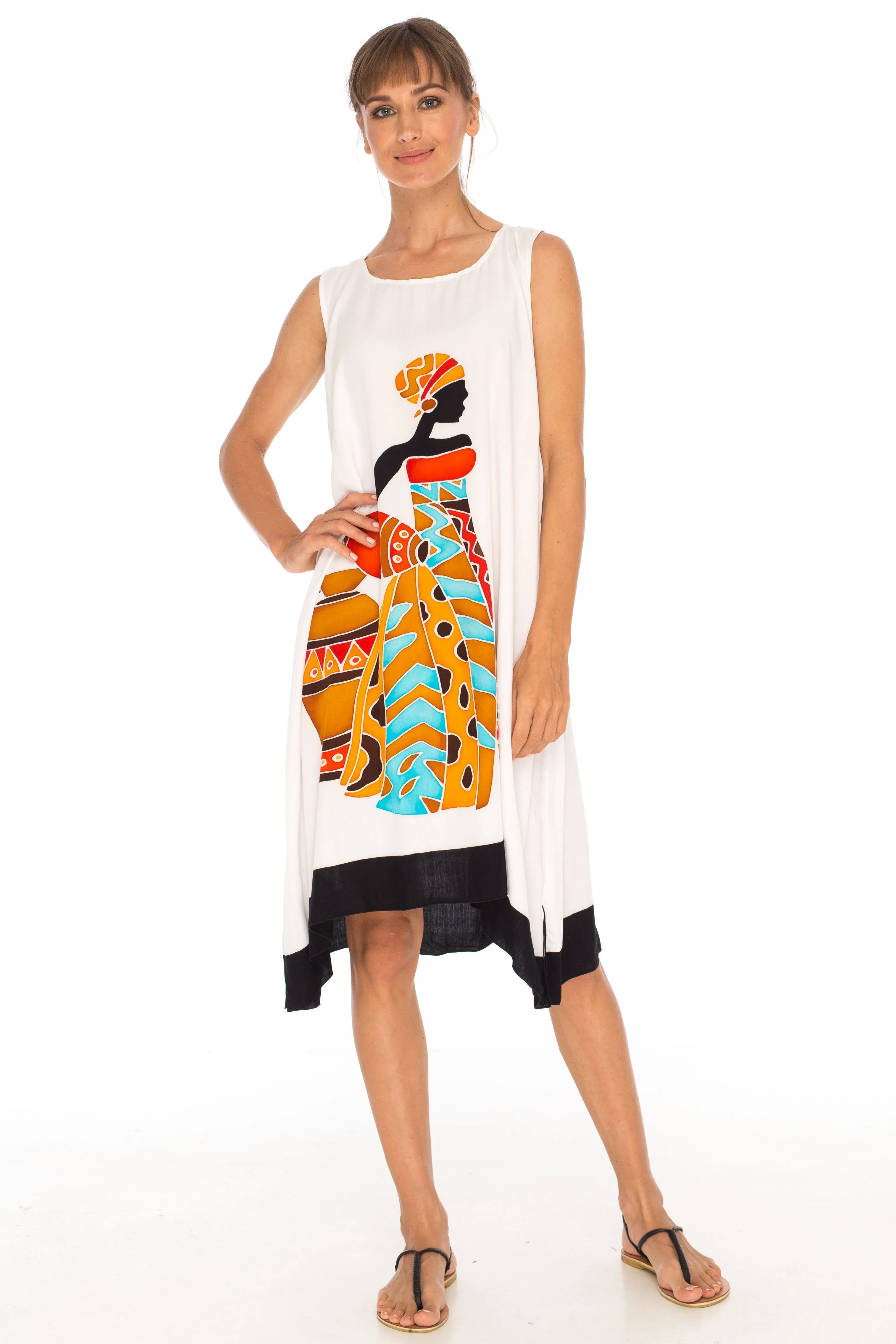 SHU-SHI Women's Poncho Dress | Hand Painted Tribal Design Beach Cover Up  Plus Size Short Swing Dress