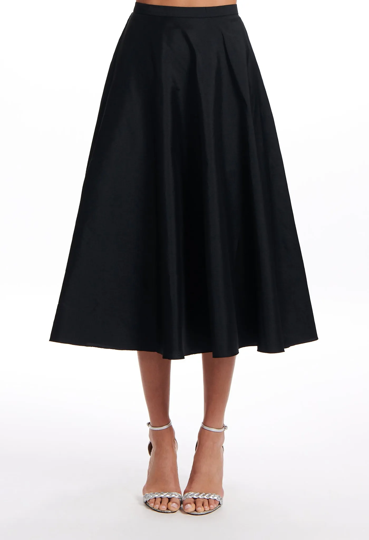 SKY A-LINE TAFFETA MIDI SKIRT