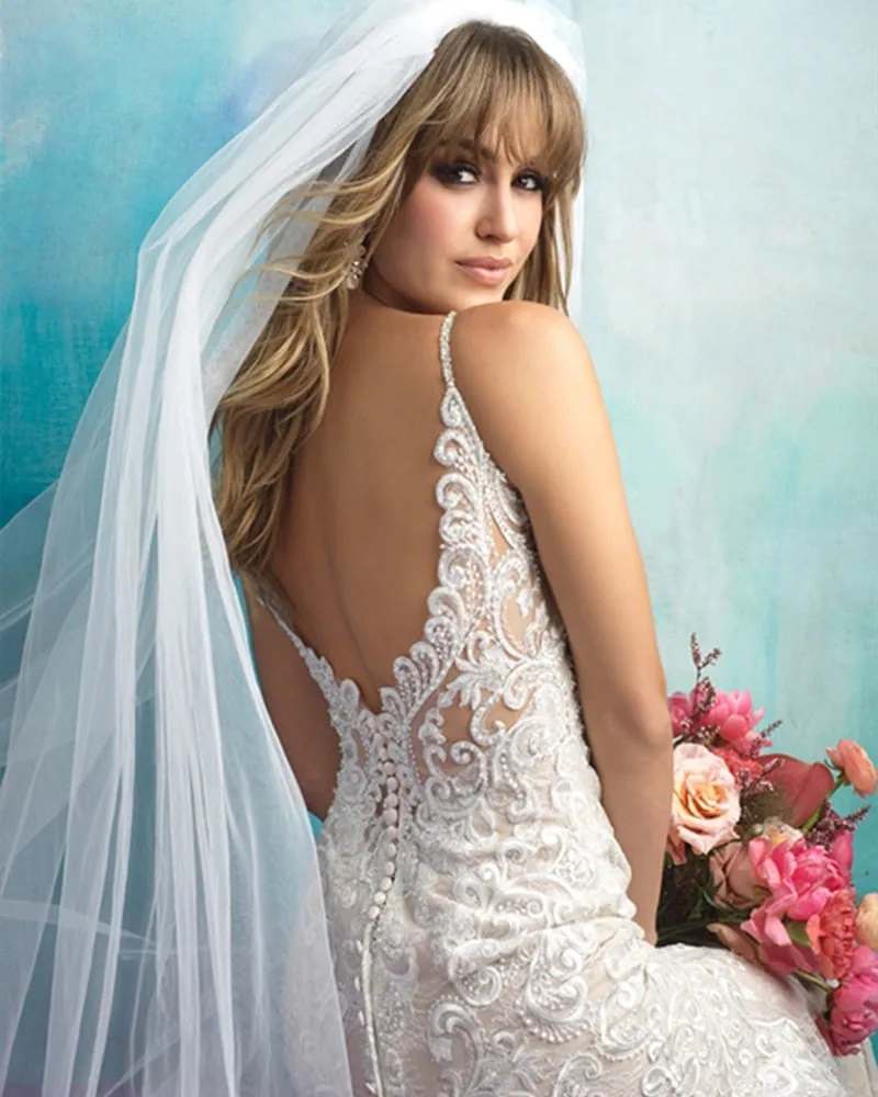 Spaghetti Straps V-neck Backless Beading Applique Mermaid Wedding Dress