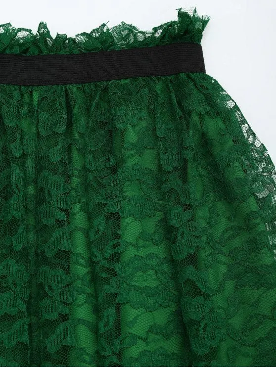 Trendy Ruffle Hem Lace Flare Skirt