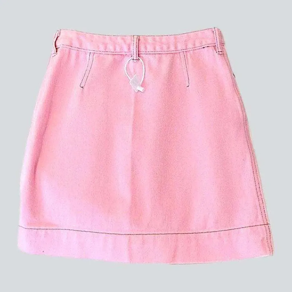 Two-tone patchwork pink denim skirt