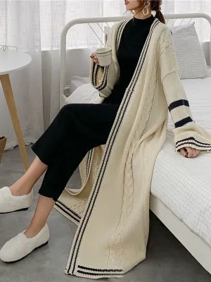 Urban Loose Contrast Color Striped Cardigan Coat