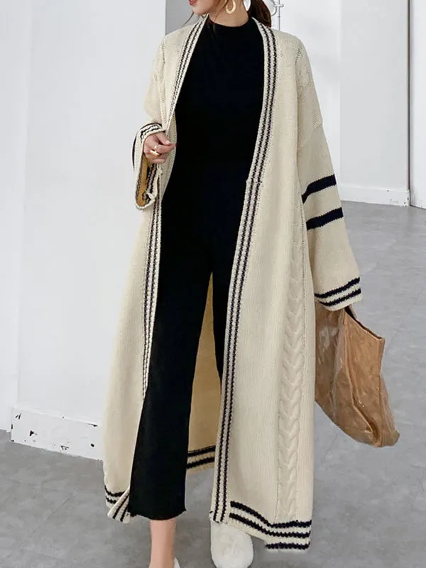 Urban Loose Contrast Color Striped Cardigan Coat