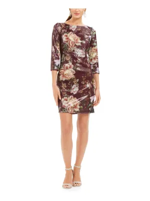 Vince Camuto Women's  Sequined Floral Shift Dress Wine Floral Size 10