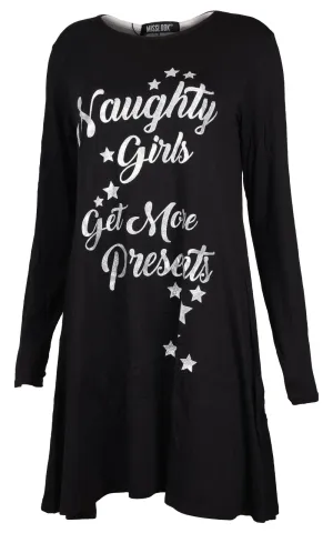 Womens Black Mini Christmas Dress - M/L