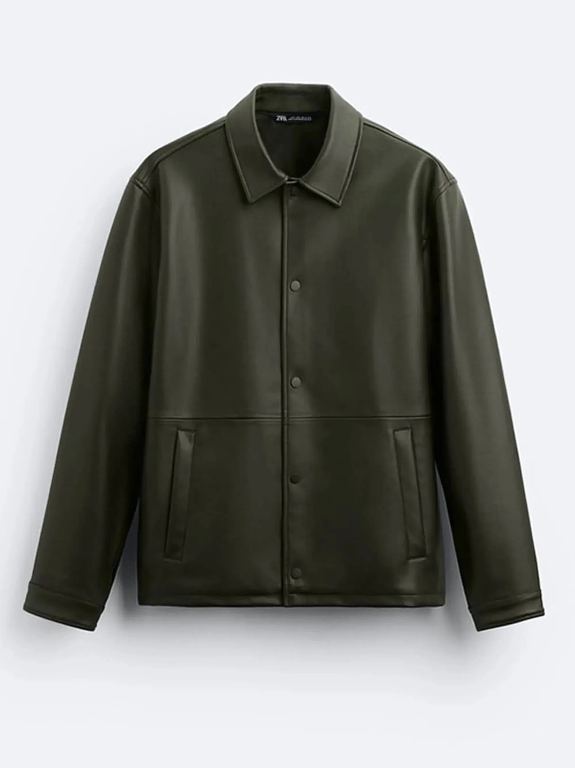 ZR Faux Leather Dark Green Button Down Jacket